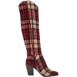 Jessica Simpson Buffalo Plaid Sherpa Knee High Boots Statement Red Black 7.5 NIB